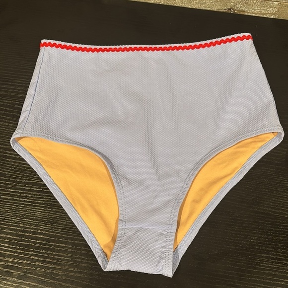J.Crew periwinkle highrise full coverage swim bottom Rick Rack Trim red trim XXS - Picture 9 of 9